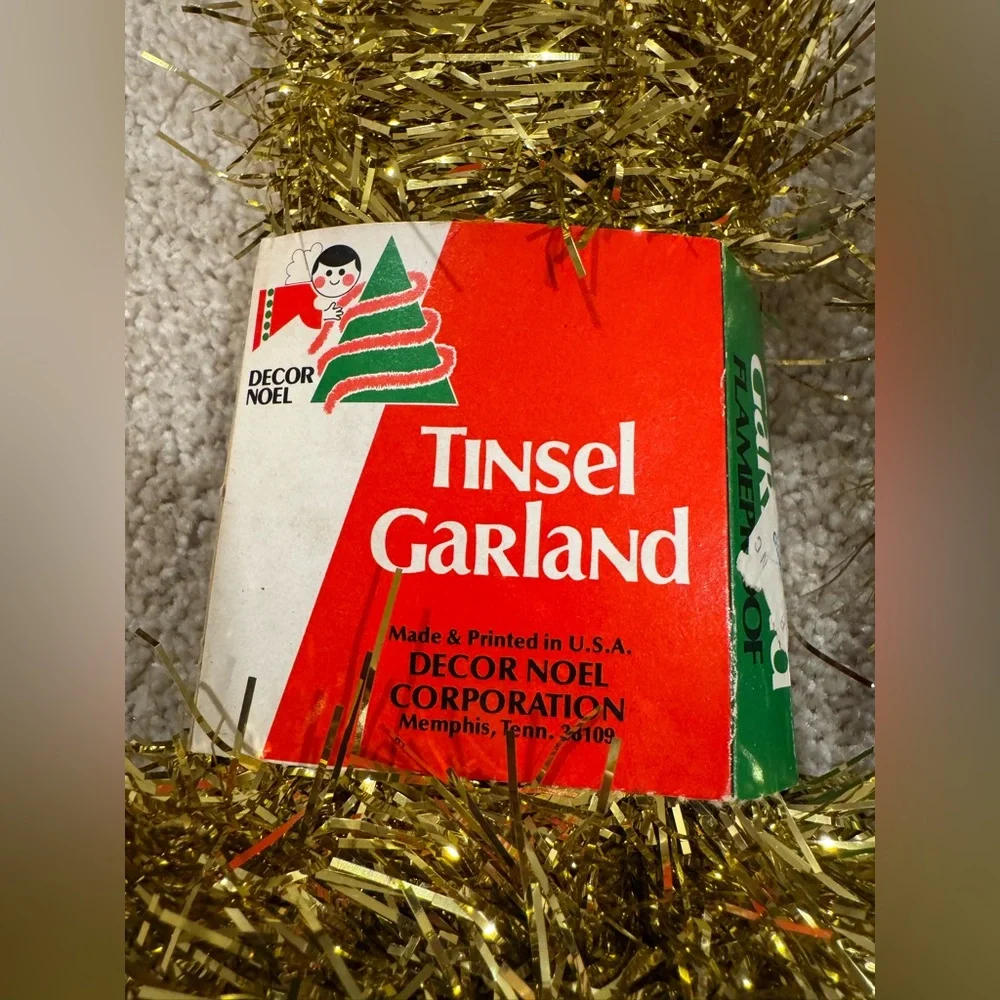 Vintage NIP mid century gold tinsel garland set of 3